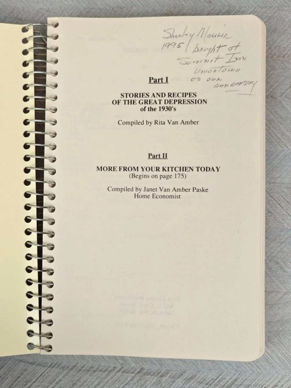 Stories And Recipes Of The Great Depression Rita Van Amber 1992 Spiral-Bound